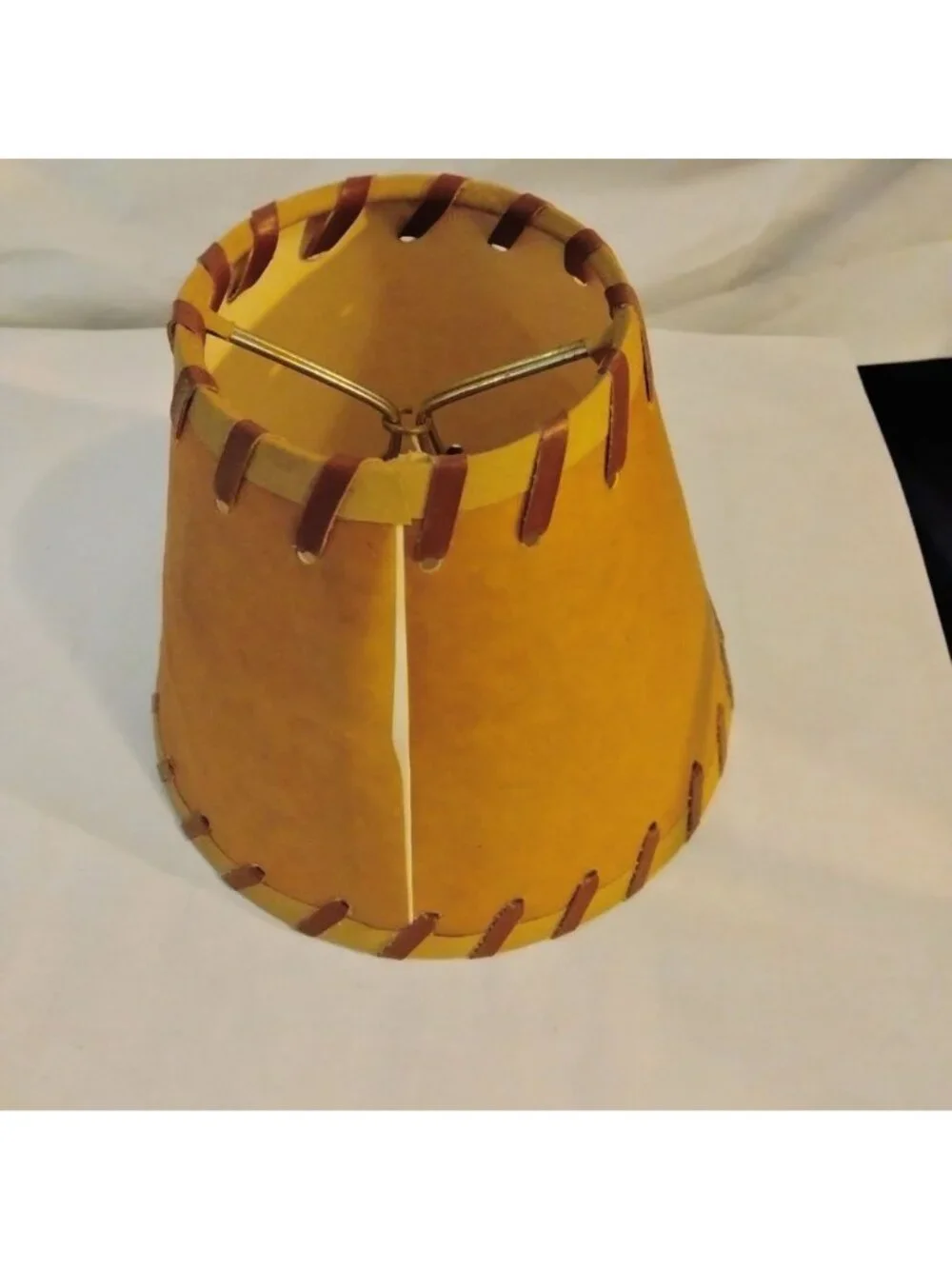 Mini Western Lamp Shade Rustic Whip Stitched Lodge Beige Brown